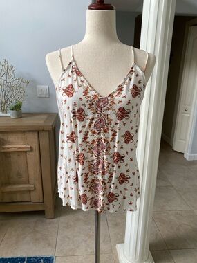 lovestitch Cream Paisley Print Spaghetti Strap Tank